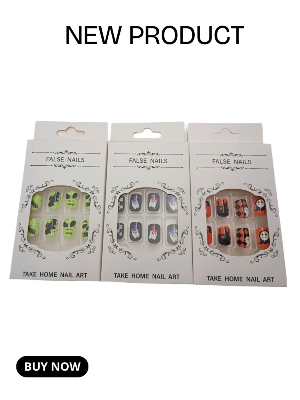 NEW Press On Nails - Set of 3 Halloween Ghost, Alien, & Jester